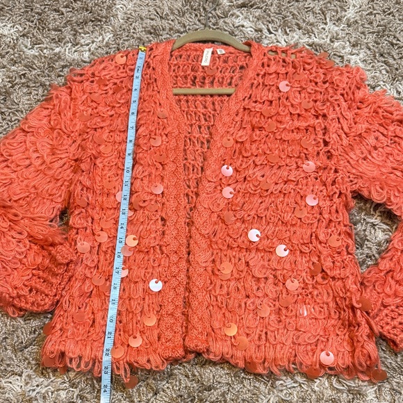 Pilcro Anthropologie Loop Crochet Cardigan with Sequins Coral One Size - Picture 12 of 14